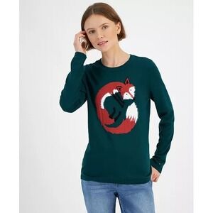 Tommy Hilfiger Fox Graphic Intarsia Sweater Cozy Preppy Holiday Women's L